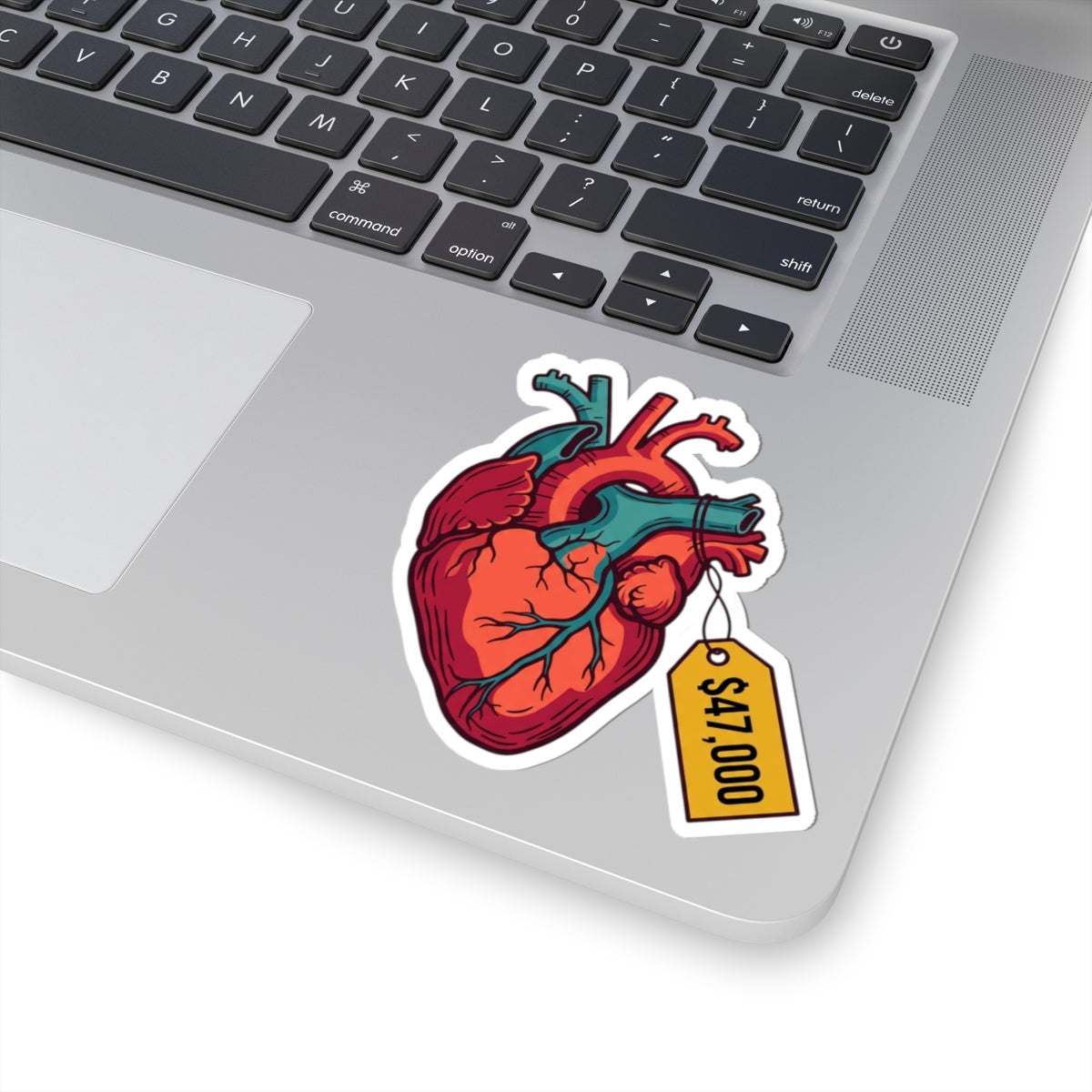 Heart with Price Tag Sticker | political satire, absurdist America, dark humor
