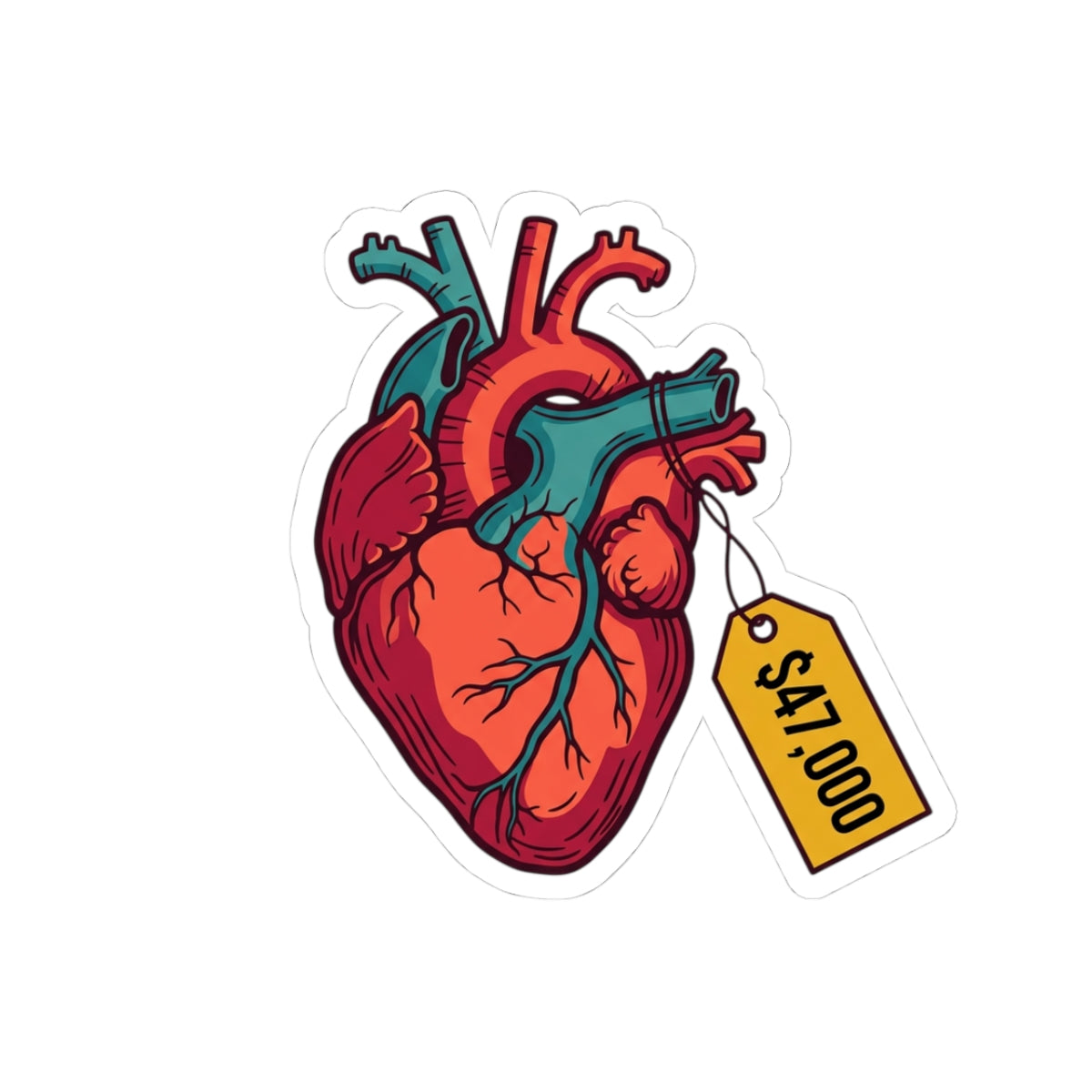 Heart with Price Tag Sticker | political satire, absurdist America, dark humor